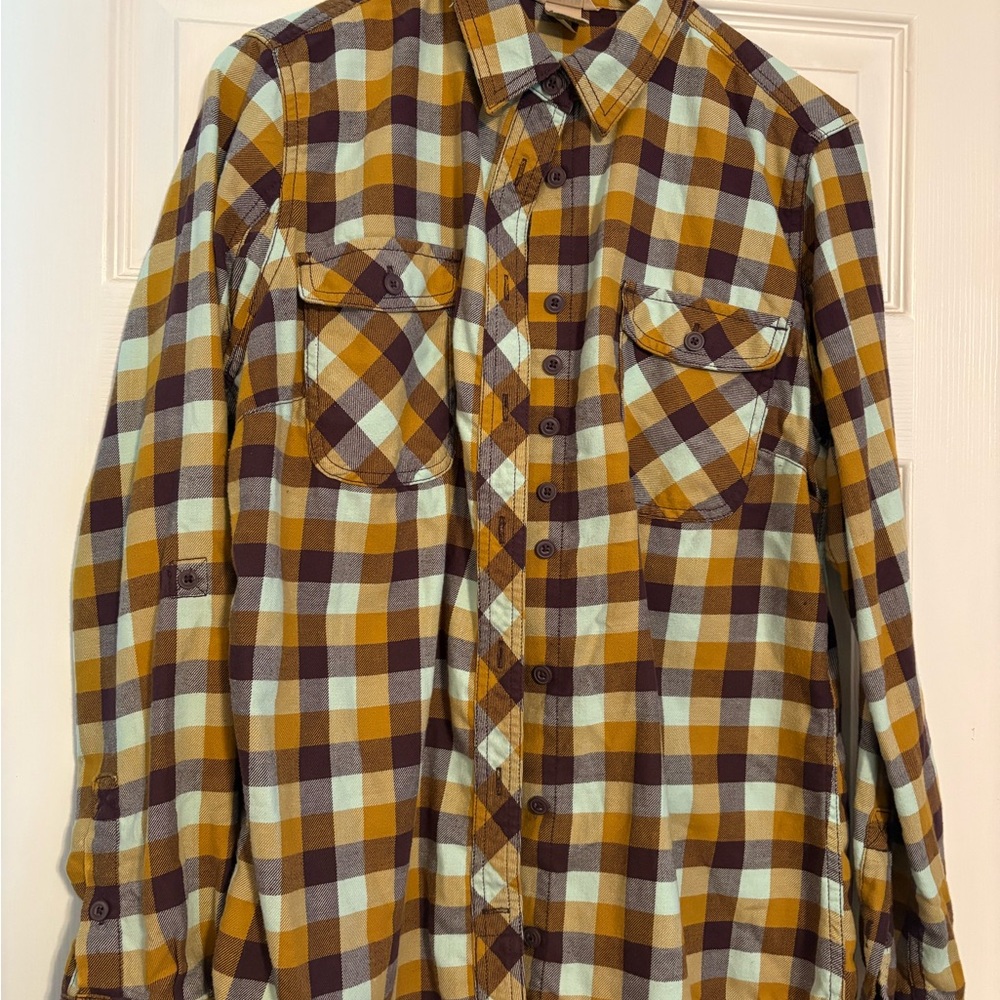 Duluth Trading Co Brown and Green Casual Button Down Shirt